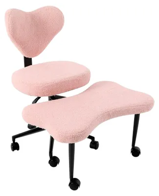 Produktbild von Kniestuhl mit Kreuzbeinen, Meditationsstuhl mit Rollen, Schreibtischstuhl mit verstellbarem Hocker, 150kg, für Zuhause/Büro (Rosa)