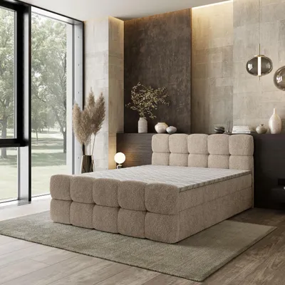 Produktbild von Masseno Boxspringbett BRUME 180x200 cm Komplett-Set mit Bonell Matratze und Topper, Polsterbett mit Bettkästen -Beige, QUELLE 05