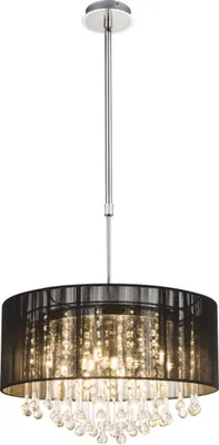 Produktbild von Globo Lighting Hängeleuchte Metall verchromt, Seide schwarz, Glaskristalle klar, Kabel PVC Grau, Höhenverstellbar, ø: 500mm, H: 1200mm, inkl. 12x G9 LED 3W 230V, 280lm Source, 869lm Output, 3000K, inkl. LED Leuchtmittel 10676