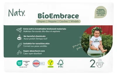 Immagine prodotto di Bioembrace, pannolini taglia 2 | 3-6 kg, confezione da 33 pezzi