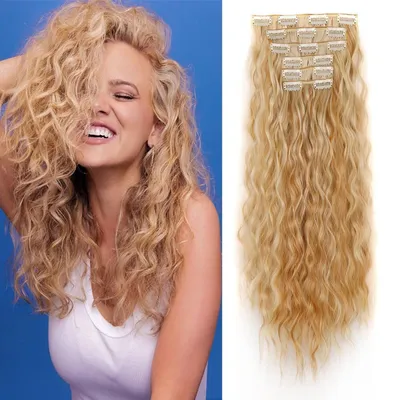 Produktbild von Clip in Extensions Haarverlängerung 50cm Gewellt Dunkelblond & Bleichblond 6 Tressen