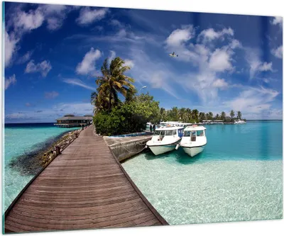 Produktbild von Bilder auf glas - Maledische Insel Archipel Ozean Hütte - 100x70cm - Glasbilder - Wandbilder - Kunstdruck - Wanddekoration aus Glas - Glas Bilder - Wandbild auf Glas - GAA100x70-0436