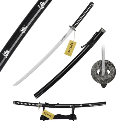 Produktbild von Deko Katana Samurai Schwert aus Holz 103 cm mit Scheide & Ständer – Bambus Dekorationsschwert inspiriert von „Der letzte Samurai“ – Handgefertigt, Bushido Inschrift, Geschenkidee JT10319