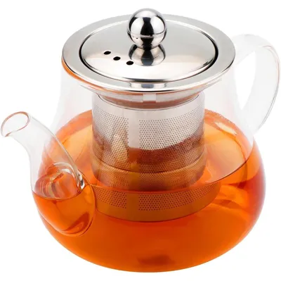 Productafbeelding van Theekann Glas 800 ml met afneembaar roestvrijstalen filter, borosilicaatglas, hittebestendig