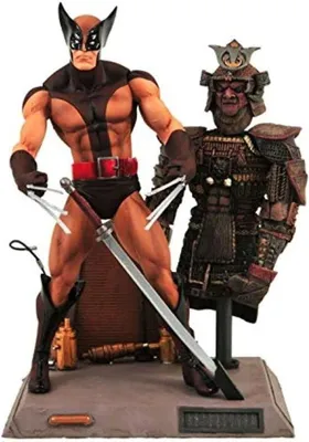 Imagen del producto de Figura Lobezno Traje Marrón Samurai Diorama Brown Uniform Wolverine X-Men Marvel Articulada 18 cms
