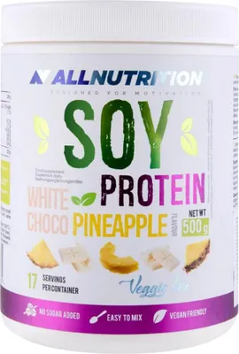 Productafbeelding van ALLNUTRITION Sojaproteïne, poeder, sojaproteïne, ananas, chocolade, 22,4 g, 102,8 kcal, 367 kcal