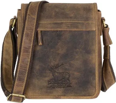 Produktbild von Greenburry Umhängetasche Leder braun Damen Herren Hirschprägung antikbraun 1748A-STAG3-25
