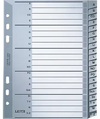 Produktbild von Leitz Kunststoffregister, DIN A5, 20-teilig, A-Z, 120 my, PP, grau, Universallochung