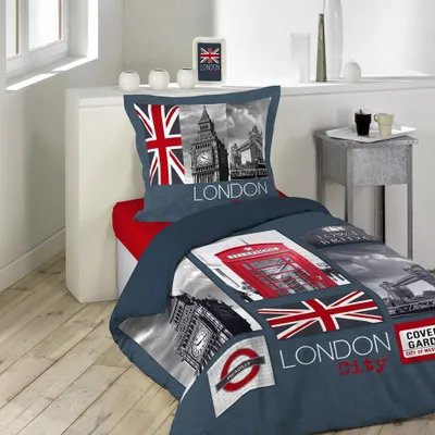 Produktbild von City London Bettwäsche-Set, Baumwolle, Mehrfarbig, 140 x 200 cm  - Douceur d'intérieur