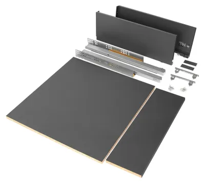 Produktbild von Emuca Schubladegarnitur Vertex für Küche oder Badezimmer mit 3D-Verstellung, Höhe 178mm, mit Spanplatten, Modul 600 mm, Anthrazitgrau