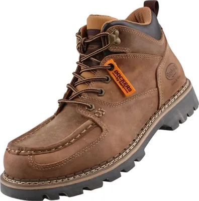 A single brown leather boot is shown against a white background.
