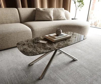 Produktbild von DELIFE Couchtisch Edge Boot 100x50 cm Keramik Emperador Extra Lucidato Dunkelbraun Sarity Edelstahl gebürstet