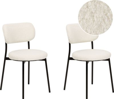 BELIANI Esszimmerstuhl 2er Set Cremeweiß Bouclé mit Schwarzen Metallbeinen Modernes Design für Esszimmer Essbereich Küche Wohnzimmer