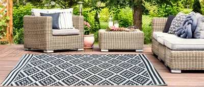 Produktbild von Kunststoffteppich Garten Teppich Outdoor Terrasse AUSTIN in schwarz 120x180cm Hochwertige Qualität Keine Fussel oder Flusen von Jet-Line