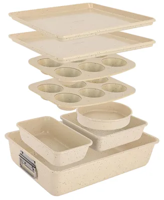 Produktbild von NutriChef 8-teiliges stapelbares Backformen-Set Kohlenstoffstahl | Antihaft, PFOA