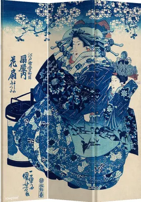 Produktbild von Fine Asianliving Paravent Raumteiler Spanische Wand Trennwand Room Divider Raumtrenner Sichtschutz Japanisch Orientalisch Chinesisch L120xH180cm Bedruckte Canvas Doppelseitig Asiatisch