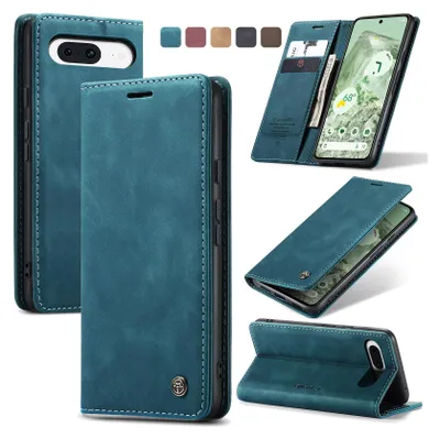 Produktbild von Caseme Handyhülle Leder Hülle Klapphülle Tasche Etui für Google Pixel 8a Dunkles Zyanblau