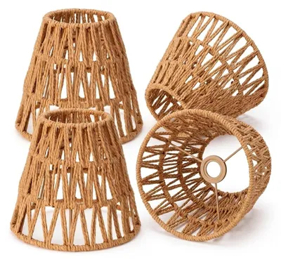 Productafbeelding van Set van 4 Rieten Lampenkappen voor Boho Verlichting