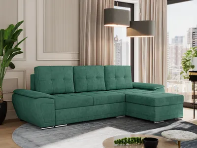 Produktbild von MKS MEBLE Sofa mit Schlaffunktion - Ecksofa mit Schlaffunktion und Bettkasten - Sofa 3 Sitzer - Schlafsofa - Couch - Schlafsofa mit Bettkasten - Umbria L - Grün Stukture