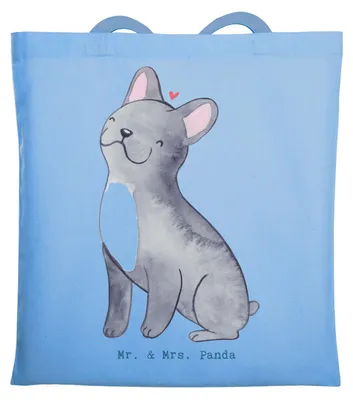 Produktbild von Mr. & Mrs. Panda Beutel Französische Bulldogge Lebensretter - Sky Blue - Geschenk, Jutebeutel, Einkaufstasche, Tasche, Shopping, Laptoptasche, Tote Bag