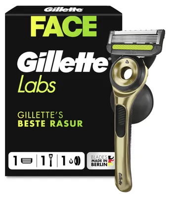 Produktbild von Gillette Labs Rasierer für Herren, mit Peelingstange, Champion Gold Edition, Gri