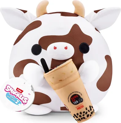 Produktbild von ZURU 77605T - Snackles Kuh Bonnie in Braun-Weiß mit Kung-Fu-Bubble-Tea, Serie 2.5 - Kuscheltier (20 cm)