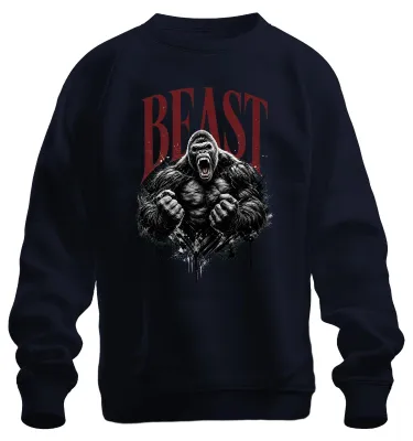 Obrázok produktu pre BEAST – Mikina s kapucňou s motívom gorily "Silberrücken", sarkastický nápis, modrá, veľkosť 3XL