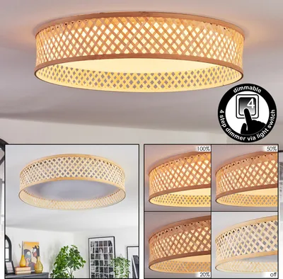 Produktbild von Barcellona Deckenlampe dimmbar aus Metall/Bambus/Kunststoff in Weiß/Natur