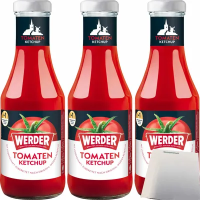Produktbild von Werder Tomaten Ketchup 3er Pack (3x450ml Flasche) + usy Block