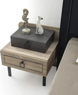 Image de Table de chevet en bois Tiroir Noir Design élégant Meubles de chambre d'enfant Moderne