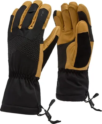 Skihandschuhe "Alpine Guide Leather Gloves" von La Sportiva in Schwarz und Braun; mit elastischem Bündchen und rutschfester Handfläche.