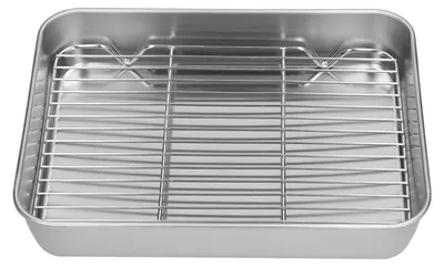 Produktbild von Backform mit Deckel – Rechteckig – Bräter – Edelstahl – Mit Rost – Spülmaschinenfest – 26,5 x 20,5 x 5 cm – Bräter