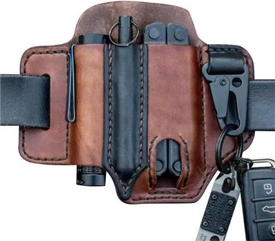 Image de Étui de protection EDC en cuir avec fermeture à sangle et support pour outil multifonctions