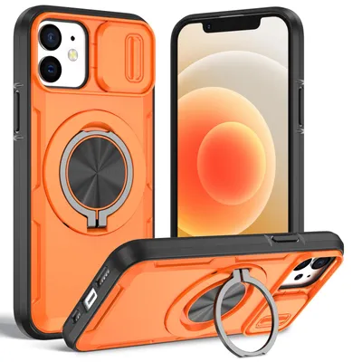 Produktbild von Magnetische Hülle für iPhone 12 /iPhone 12 Pro, Militär Stoßfest Handyhülle mit Kameraschutz und Ringhalter Ständer Orange
