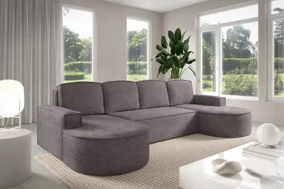 Produktbild von Sofello Modernes Ecksofa Abgerundete Formen MOLLYU-Form mit abgerundeter Form in Creme Beige Grau Hellgrau Rostig Gruen Boucle - trendige abgerundete Form! Neuheit 2025 (mit Schlaffunktion)
