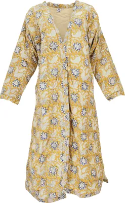 Produktbild von Gesteppter Morgenmantel, Hausmantel, Kimono - Honig, Uni, Mehrfarbig, Baumwolle, Größe: S/M