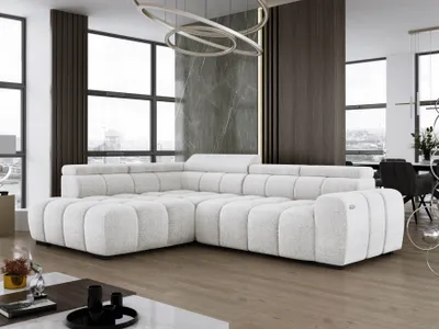 Obrázok produktu pre DomoHome Voľne stojaca rohová pohovka Ombo 297x137cm, tvar L, SVETLE ŠEDÁ s funkciou spania 125x193cm, pohovka s nastaviteľným operadlom, textúrovaná látka Eden, nastaviteľná opierka hlavy