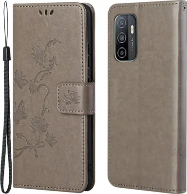Produktbild von Samsung Galaxy A53 Hülle - Coverup Blumen & Schmetterlinge Klapphülle - Taupe Grau