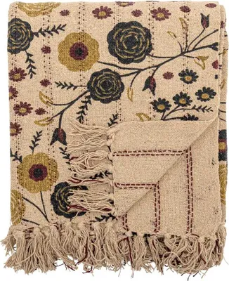 Produktbild von Bloomingville Decke EYDIS Natur mit Blumen Muster und Streifen 160x130 cm