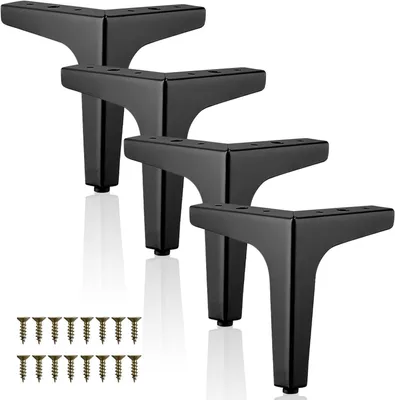 Obrázok produktu pre 4 kusy čiernych nožičiek na nábytok, výška 15 cm, kovové, nosnosť do 800 kg