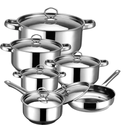 12-tlg. Edelstahl-Kochtopfset für Induktion, 6 Töpfe + Deckel