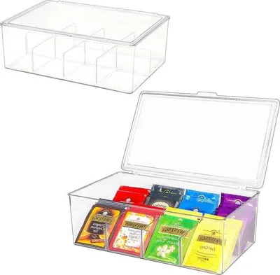 Produktbild von Kunststoff-Theedosen mit 16 Fächern, stapelbar, luftdicht, transparent