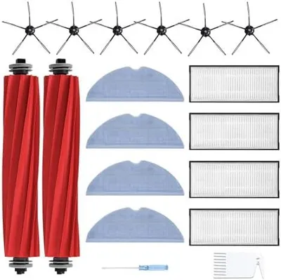 Produktbild von 18er-Set Ersatz Zubehör für Roborock S7/S7 Plus/S7 MaxV/Pro Ultra Saugroboter - 2x Hauptbürste 4x Filter 4x Wischtücher 6x Seitenbürsten 1x Bürstenreinigungswerkzeug 1x Schraubendreher