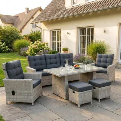 Produktbild von bellavista - Home&Garden® Dininglounge-Set Asti Polyrattan grau 7 Personen mit Tisch