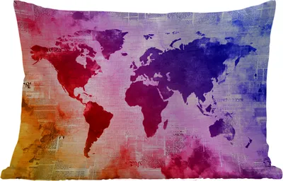 Produktbild von MuchoWow® Outdoor Kissen - Weltkarte - Aquarell - Regenbogen - 60x40 cm - Wetterfest - Lounge Kissen - Zierkissen - Kissen für Innenräume