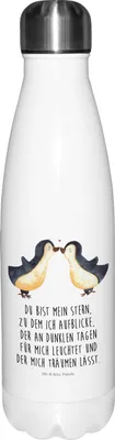 Produktbild von Mr. & Mrs. Panda Thermos Pinguin Liebe - Weiß - Geschenk, Wasserflasche, thermosflaschen, Trinkflasche, trinkflaschen, Vertraut, Hochzeit, Edelstahlflasche, Verliebt