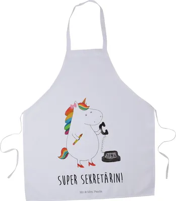 Produktbild von Mr. & Mrs. Panda Kochschürze Einhorn Sekretärin - Weiß - Geschenk, Schürze, Küchenschürze, Kellnerschürze, Einhörner, Latzschürze, Unicorn, Steuerbüro, Büro