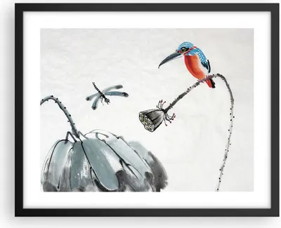 Produktbild von Gerahmtes Poster - Schwarzer Rahmen - Libelle Vogel Blume - 50x40 cm - Wand Bild - Wanddeko - Wandbilder - Kunstposter - Wandposter - Bilderrahmen - Bilder - Kunstdruck - Wandbild - P2BAA50x40-4361