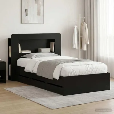 Immagine prodotto di Letto matrimoniale esclusivo con contenitore e testiera, colore nero, dimensioni 75 x 190 cm