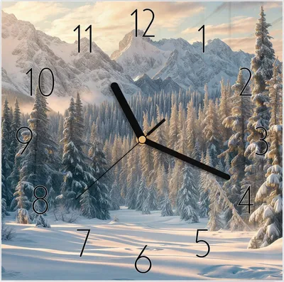 Produktbild von Wanduhr aus Glas mit Motiv Winterlandschaft- 30 x 30 cm - inkl. Aufhängesystem
